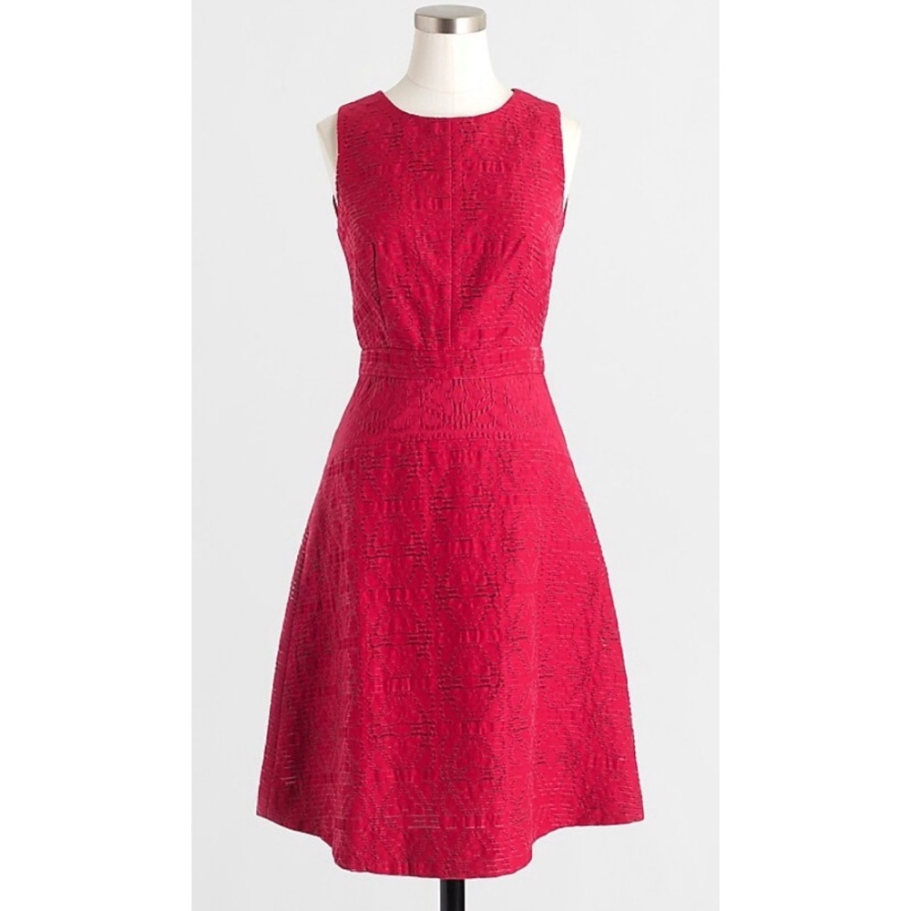 NWT J.Crew Dark Ruby Jacquard Eyelet Dress Size 6